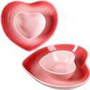 Tioncy 2 Pieces  Heart Shaped Bowls and Plates Set Ceramic Valentine Dinnerware Dish Bowls Dinner Salad Dessert Appetizer Plates for Valentine Wedding Anniversary Baking Kitchen Party Supplies(Pink)