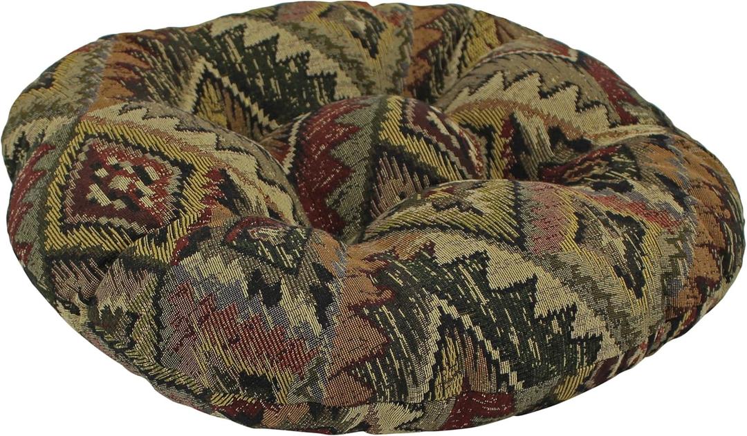 Blazing Needles Round Patterned Tapestry Tufted Footstool Cushion, 18", Cheetah
