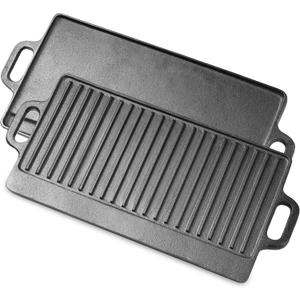 ProSource 2-in-1 Reversible 19.5 x 9 Cast Iron Griddle with Handles, Preseasoned & Non-Stick for Gas Stovetop, Oven and Open Fire.