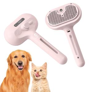 Cat Steam Brush Cat Brush with Steam Cat Hair Brush Steam Brush For Cats Anti-Static Cat Brush Removes Flying Hair Dog Brush with Release Button and Tank Rechargeable Steamy Cat Brush - Pink