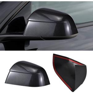 Compatible with Tesla Model Y Side Mirror Cover Caps 2021-2026 (Incl. Juniper),2-Piece Aerodynamic Wind Blade Cover Set,Easy Install & Anti-Scratch Protector(Carbon Fiber Style)