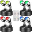 Honoson 4 Pack Dual Head Battery Operated Spotlights Indoor Wireless RGB LED Spot Light with Remote 13 Color Accent Lights with Rotatable Head Stick on Wall Hallway, for Painting Picture(Black)