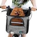 PetAmi Dog Bike Basket, Soft-Sided Ventilated Dog Bike Carrier Backpack, Pet Bicycle Basket for Bike Handlebar, Small Medium Puppy Cat Kitten Car Booster Seat with Safety Strap, Max 18 lbs, Gray