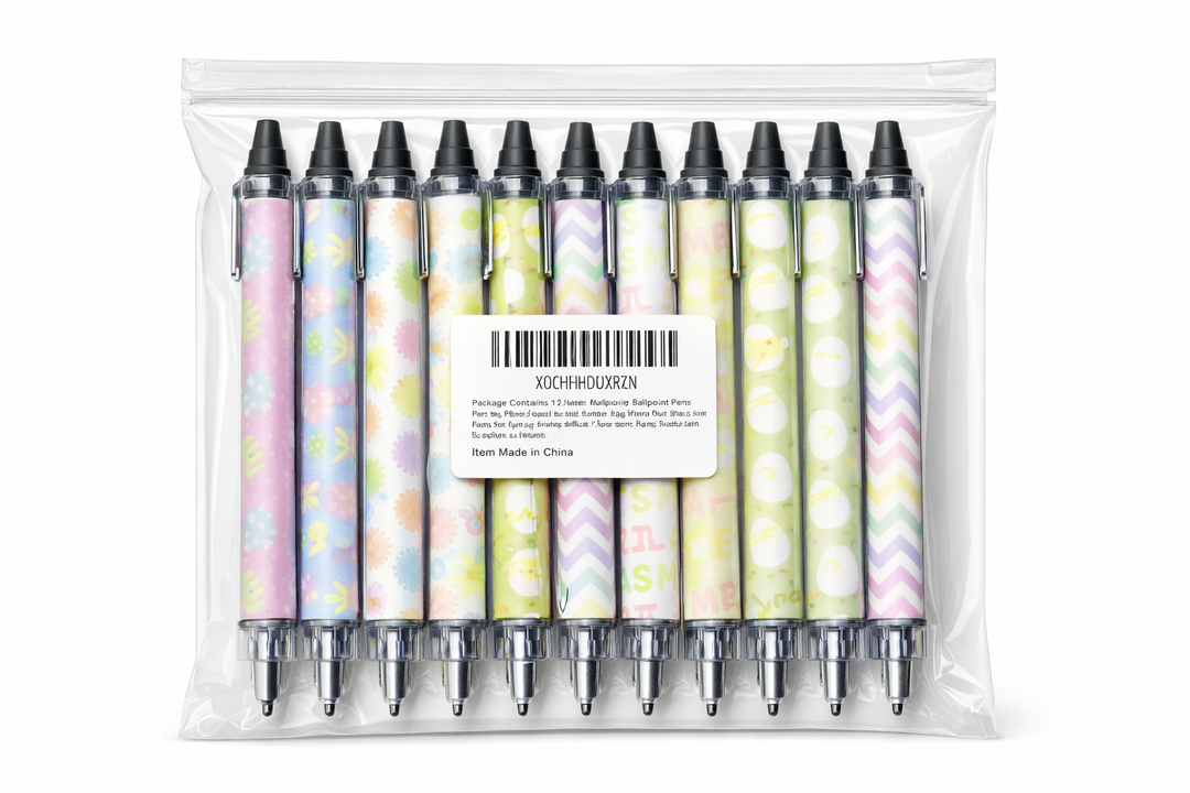 JarThenaAMCS 30-count pack of Easter-themed ballpoint pens , retractable pens feature pastel designs with spring motifs like bunnies, eggs, dots, and waves