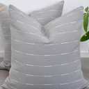 Modern Pillow Covers Grey 18 x18 inches/Cotton Woven Loom Stripe Pattern Contemporary Luxury Cushion Covers Gray/Simple Throw Pillow Cases for Living Room Sofa, Couch, Bed, Set of 2