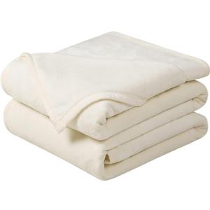 EASELAND Soft Queen Size Blanket Winter Warm Fuzzy Microplush Lightweight Thermal Fleece Blankets for Couch Bed Sofa,90x90 Inches,Ivory