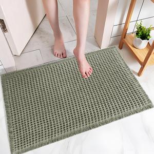 WIKUVO Waffle Bath Mat,  Green Bathroom Mat with Super Absorbent, Machine Washable Non-Slip Bathroom Mat Comfortable and Soft
