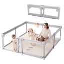 Foldable Baby Playpen with Double Door, 79"×71" Extra Large Playpen for Babies and Toddler,Play Yard with Breathable Mesh, Baby Fence Play Area for Indoor & Outdoor,Grey