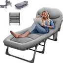 Chaise Lounge Chair, Folding Cot, 6-Angle Adjustable Camping Cot with Mattress for Patio and Beach, Foldable Bed Portable Heavy Duty Lay Flat Reclining with Pillow (Grey, M - 70")