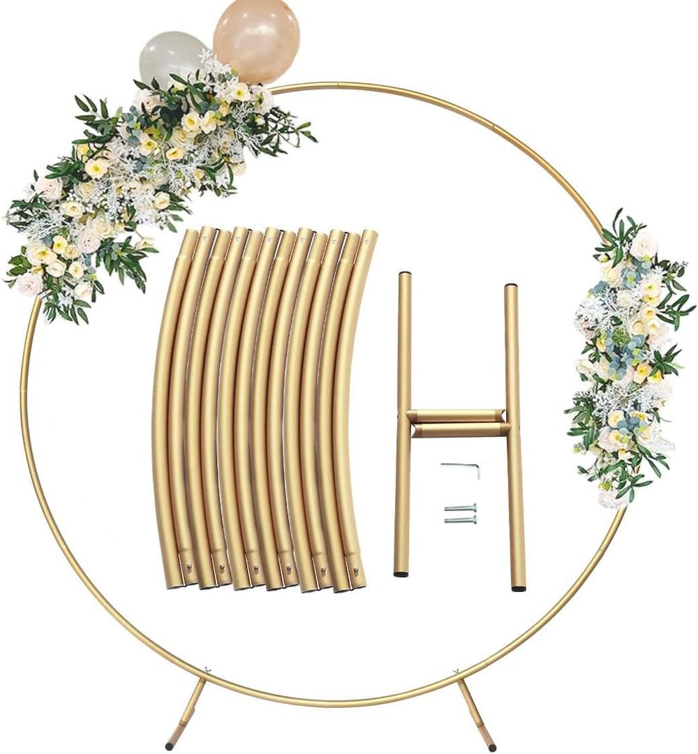 Round Golden Metal Balloon Arch Kit (6.7FT), Wedding Circle Backdrop Stand Frame for Birthday Party, Bridal Shower, Graduation, Photo Background Decoration.