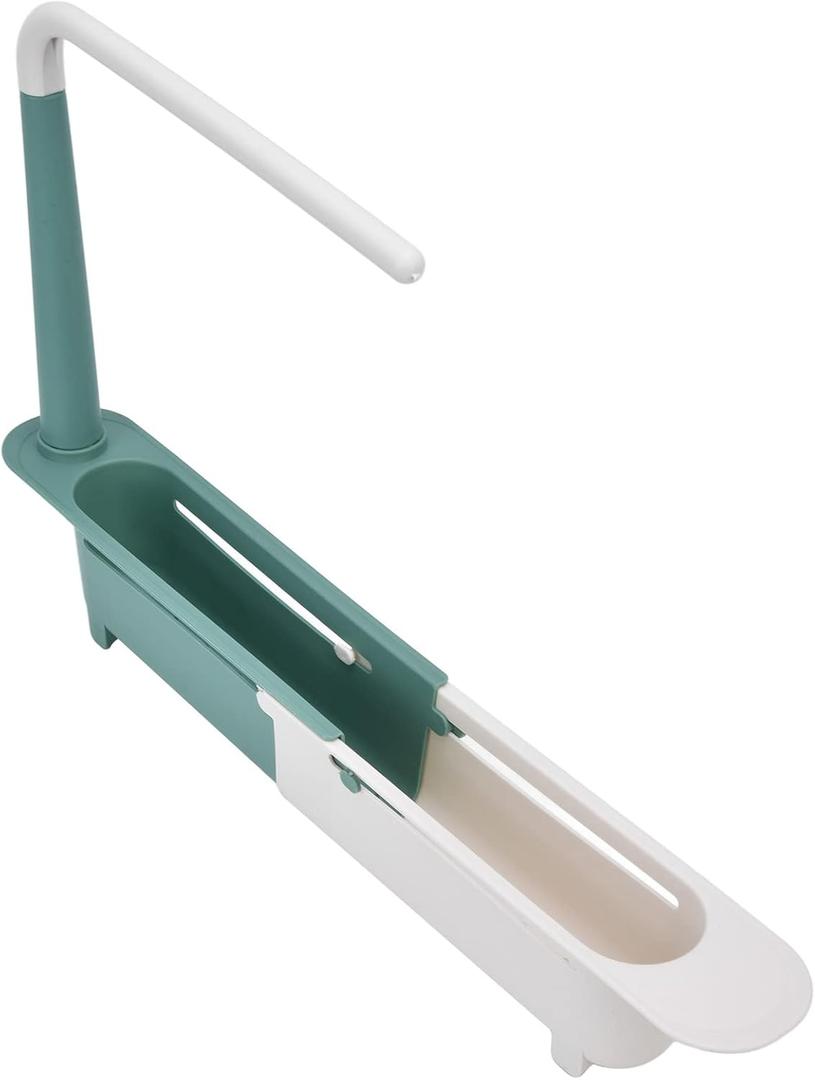 Zerodis Telescopic Sink Storage Rack, Telescopic 2in1 Sink Expandable Storage Drain Basket Towel Rack Under Sink Organizers Telescopic Sponge Soap Holder for Kitchen Sink (Green)