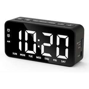 Plug in Digital Alarm Clocks with Rechargeable Backup Battery for Bedrooms Living Room Study Loud Bedside Desk Clock with Memory Function Dual Alarm 3 Modes Weekends Weekdays Every Day for Kids Adults