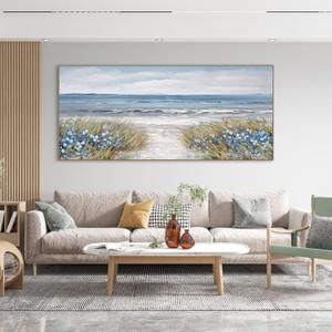 XLSJERST Beach Wall Art for Living Room - Extra Large 70x31 Inches Coastal Canvas Framed Print Picture Farmhouse Boho Artwork for Bedroom Office Home Decor (Grey)