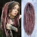 22 Inch Wool Double Ended Dreadlock Extensions,15 Strands DE Ends Brown Mixed with White Synthetic DE Dreads Thin Soft Fake Dreads Hippie Style Dreadlock for Women