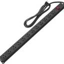 Metal Wall Mount Power Strip, Mountable Power Outlet with 12 AC Outlets, Aluminum Alloy Mount Power Socket with Switch, 6 FT SJT 3/C 14AWG Power Cord, 15A 125V 1875W (12AC) Black