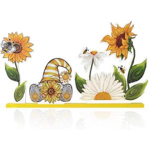 Smile Summer Indoor Decorations Wooden Decor, Sunflower Gnome, Sign for Home Tabletop Centerpiece Mantel Shelf Fireplace