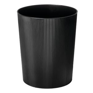 iDesign Small Round Plastic Bathroom Trash Can - Fluted Trash Can for Bathroom, Bedroom, or Office - Black