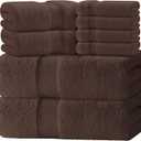 White Classic Luxury Bath Towel Set of 8 Pieces - 100% Turkish Cotton Highly Absorbent Towels for Bathroom, 2 Luxury Bath Towels 700GSM, 2 Hand Towels, 4 Washcloths, Brown