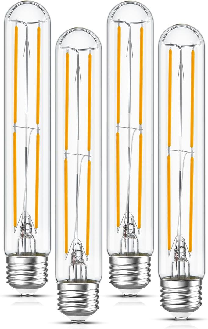Tubular Light Bulb 7.3 Inch Dimmable T10 LED Bulb E26 6W 60 Watts Edison Bulbs 2700K Solf White,185mm Long for Wall Sconces, Pendant, Livingroom, 4-Pack