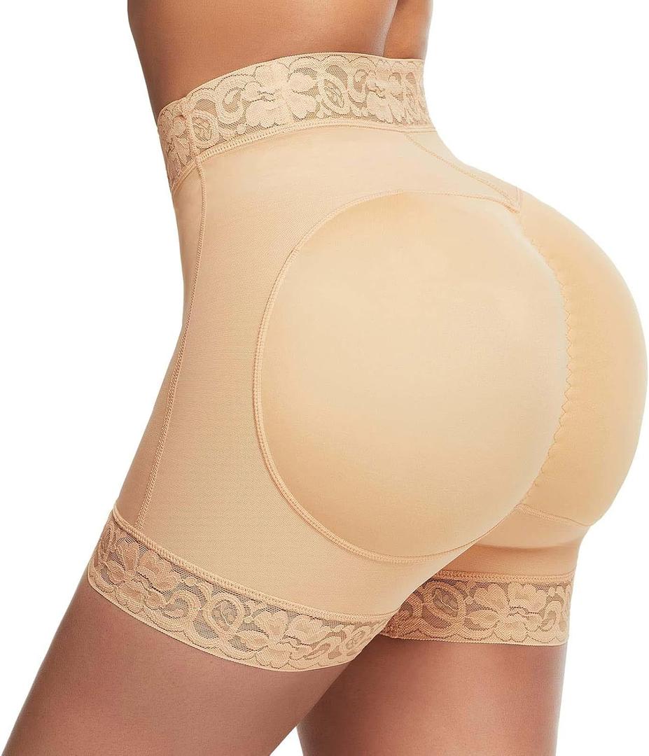 Womens Shapewear Control Panties Butt Lifter Boyshort Lace Panties Underwear (Small, Beige Mid Thigh)