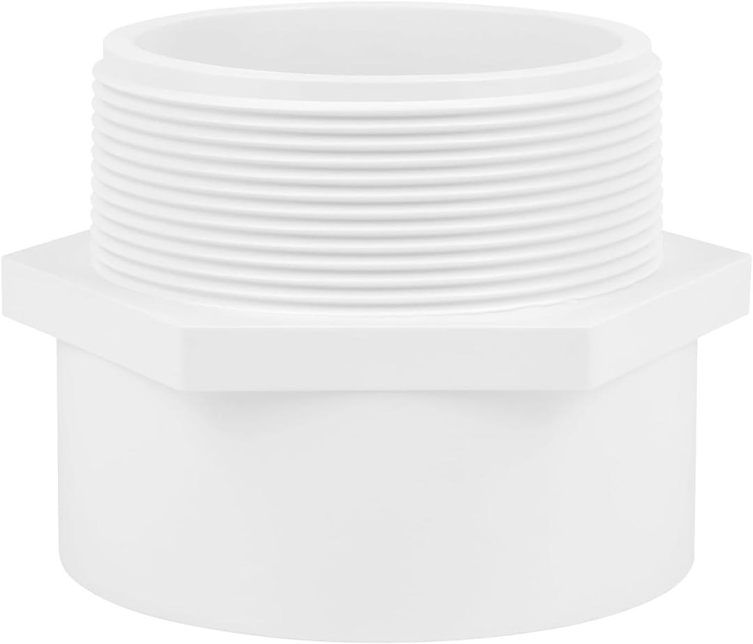 4" PVC Male Adapter Pipe Fittings, 2-Way PVC Slip Hose Adapter Coupling with 4-Inch Male Hose Thread, Schedule 40, White