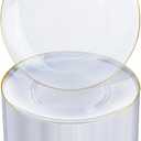 Nervure 100Pieces Clear and Gold Rim Plastic Plates - 7.5inch Disposabl Salad Dessert Plate - Clear and Gold Party Plates Ideal for Wedding & Party & Thanksgiving
