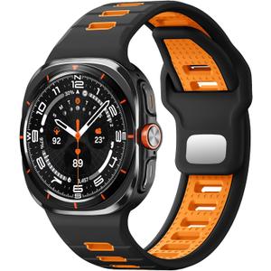 Odbeai Sport Band for Galaxy Watch Ultra Bands(2025/2024),Compatible with Samsung Watch Ultra Band,Soft Silicone Breathable Waterproof Loop Replacement Strap for Galaxy Ultra Watch Band 47mm for Men (Black/Orange)