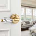2 Pack Gold Glass Door Lever Privacy Crystal Door Levers Satin Brass Door Lever Interior Brushed Gold Door Handle for Bedroom and Bathroom,Zinc Alloy