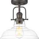 FEMILA Flush Mount Ceiling Light Fixture, 11" Farmhouse Semi Flush Kitchen & Bedroom Ceiling Light, Oil Rubbed Bronze with Clear Glass Shade, Rustic Industrial Lighting, 4FY09-F ORB