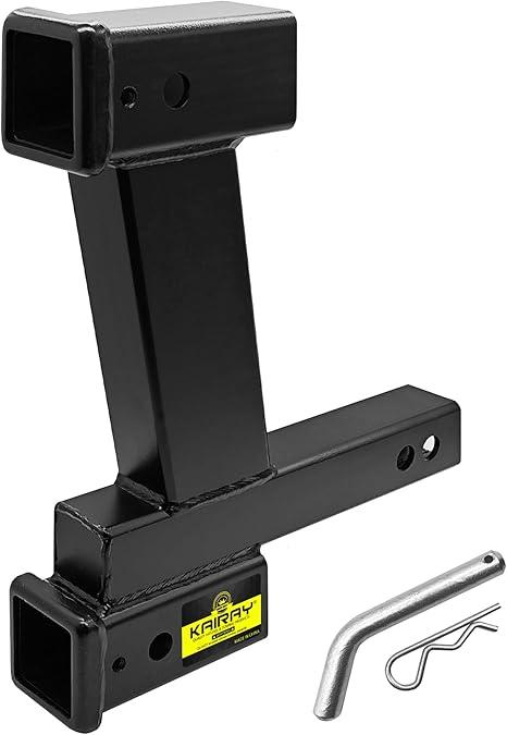 KAIRAY Trailer Dual Hitch Extender Adapter with 2-inch & 10-inch Riser/Drop, fit for 2" Receiver, 2-inch Solid Shank, 10000lbs Towing Capacity