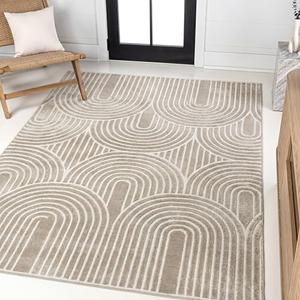 JONATHAN Y Art Deco Striped Arches Indoor Area Rug 8X10 Beige/Cream, Ariana MidCentury High-Low Two-Tone for Living Room, Bedroom, Kitchen, Easy-Cleaning, Pet-Friendly, Non-Shedding SND100A-8