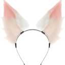 Faylay Furry Handmade Rabbit/Wolf/Fox Ear Headband Cosplay Hair Simulated fluffy Fox Ear Headband Accessorie for Man/Women (Pink)