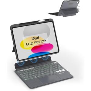 EIP Magnetix Keyboard Case for iPad (A16) 11th/10th Generation (2025/2022), with Patented Stylus Shortcuts, Protective, Adjustable Hinge Stand, Detachable Case, 7 Color Backlight