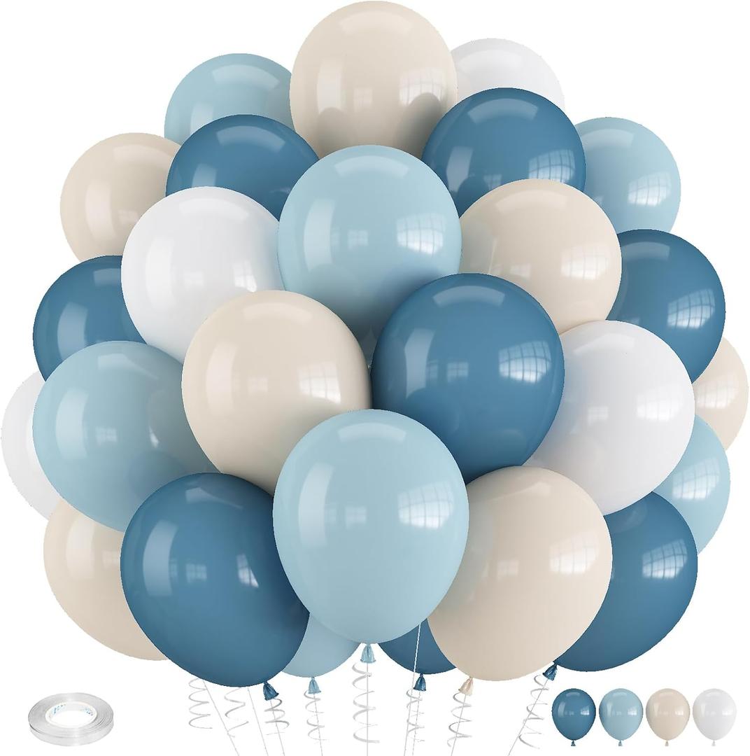 Dusty Blue Balloons, 12 Inch Slate Baby Blue and Sand White Balloons for Boys Baby Shower Bridal Shower Engagement Wedding Birthday Party Decorations
