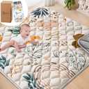 Baby Play Mats for Floor, Playpen Mat for Babies, Extra Thicker & Soft Floor Crawling Mat, Foldable Non-Slip Playmat Cushioned for Infants Toddlers (Brown-B, 50x50 Inch)