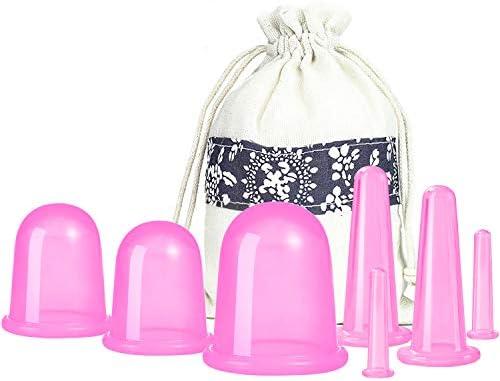 MAFLY Cupping Therapy Sets 7Pcs Silicone Anti Cellulite Cup Vacuum Suction Massage Cups Facial Cupping Sets Body and Face Massager for Adults Home Use (Pink)