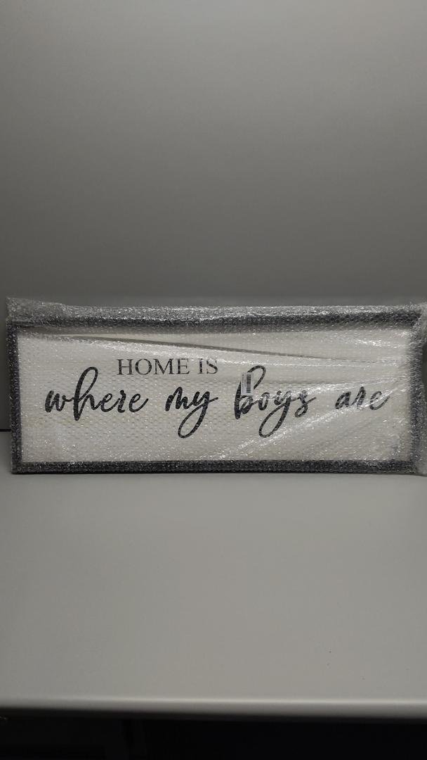 Home Is Where My Boys Are Wood Plaque Sign - 40 x15 Inch Rustic Wall Art for Living Room, Bedroom, Farmhouse Wall Decoration, Ready to Hang Family Decor (White)