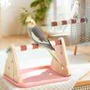 Wood Bird Perches Stand2-in-1 Parrot Perch StandPortable Bird Stand9.1''L*5.3''W*5.7''H Bird Training Perch with Removable Plastic Tray for Small and Medium-Sized Birds Play Stand(Cheese-Pink)