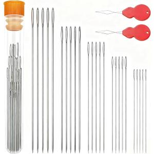3 x Large Eye Hand Sewing Needles (Sharps/Universal) 25-Pack - Assorted Sizes for Embroidery, Quilting, Cross Stitch with Portable Storage Box