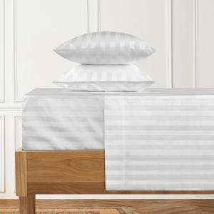 Queen Size 6 Piece Sheet Set 18-24 Inches Deep Pocket Damask Stripe 1000 Thread Count 100% Egyptian Cotton 6 PC Extra Deep Hotel Luxury Bed Sheets - White Striped