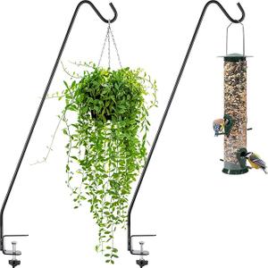 Gray Bunny Deck Hook 2 Pack, 30 Inch Bird Feeder Pole, With Non-Slip Clamp Deck Hanger for Railing, Feeders, Planters, Suet Baskets, Lanterns, Wind Chimes and More