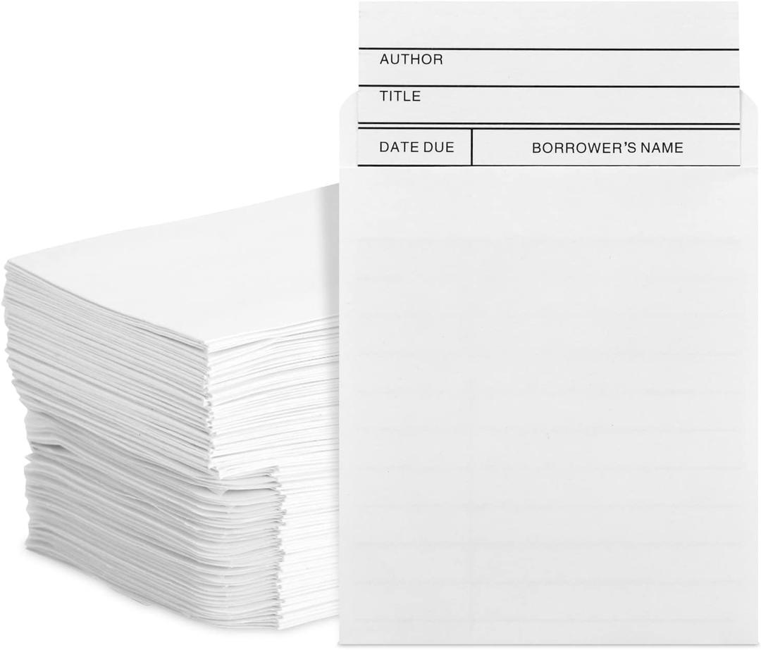 100 Pack Library Card Pockets Self Adhesive for Book Checkouts, CDs, DVDs, Classroom Supplies (3.5 x 4.5 in)
