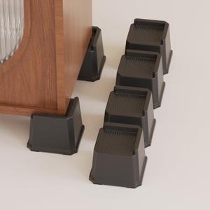 Bed Risers 3 Inch Heavy Duty, L Shape Furniture Risers for Bed Frame, Couch, Desk, Cabinet, Chair, Lifts Up to 1,500 lb, Set of 6, Black