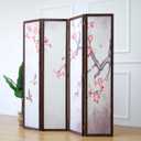 Furnnylane 4 Panel Fabric Room Divider with Pattern, 5.6 ft Tall Folding Privacy Screen for Room Separation, Premium Thickened Wood Frame Freestanding Partition Wall, Red Plum (67" H x 63" W)