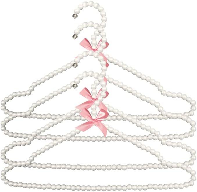 Hangers Coat 4 Pieces Hanger for Clothes Hanger Coat Pearl Bow Hanger Rack for Adult Fashion High End Hangers Clothing Store Space Saving (Color : White1) (White1)