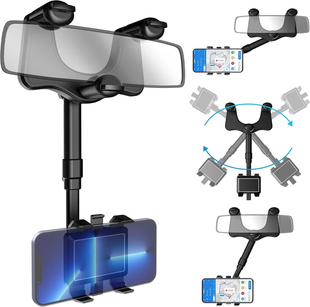 SXhyf Rear View Mirror Phone Holder, 2023 Rotatable and Retractable, Universal Mount, Cell Car Fit for iPhone 11 12 13 14 Pro Max Samsung All Phones