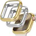 JR.DM 2 Pack 45mm Soft Flexible TPU Case Compatible for Apple Watch Series 9/8/7 Touchable Screen Lightweight Anti-Scratch All-Around Protector Thin Guard Shockproof Cover for iWatch, Gold+Silver