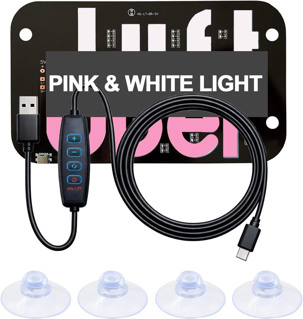 LED Light Sign for Car, LED Sign for Car Windshield, Vehicle Signboard Decal with Suction Cups, USB Switch Cable