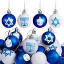 24 Pcs Hanukkah Hanging Ball Ornaments- Star of David Hanukkah Shatterproof Balls Ornament- White Blue Jewish Christmas Hanukkah's Ornament Balls for Tree Party Decorations
