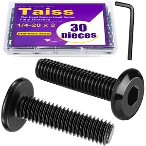 Taiss 20pcs 1/4-20 x 2" Flat Head Socket Head Screw,Furniture Bolts,Furniture Screws 304 Stainless Steel,1/4 Bolts Black Zinc Plated Fully Threaded,Countersunk Connector Screws with Hex Spanner